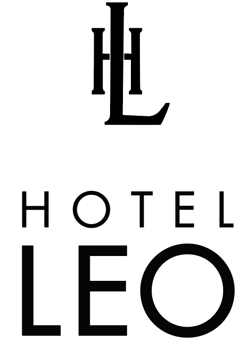 Black and white logo with the text 'Hotel Leo' and a stylized 'HL' monogram at the top.