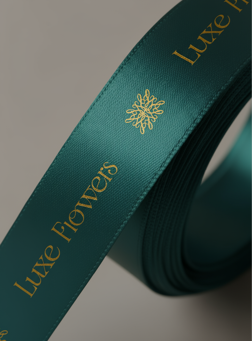 Branded green ribbon designed for a luxury florist by BCLR