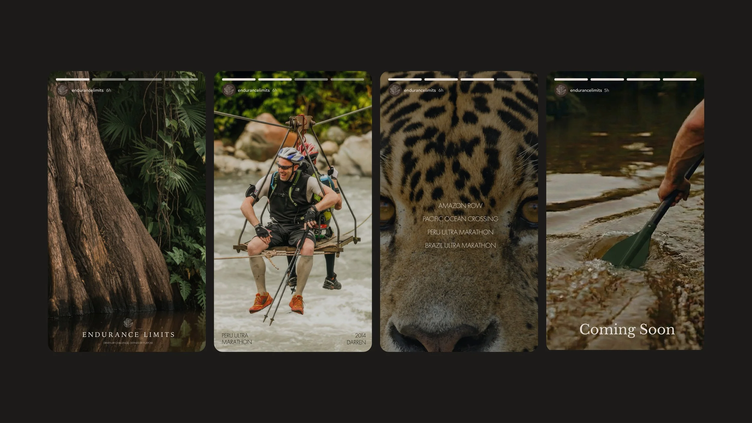 Instagram stories for Endurance Limits in aid of GOSH, showcasing luxury branding, creative direction and visual identity by BCLR luxury design studio.