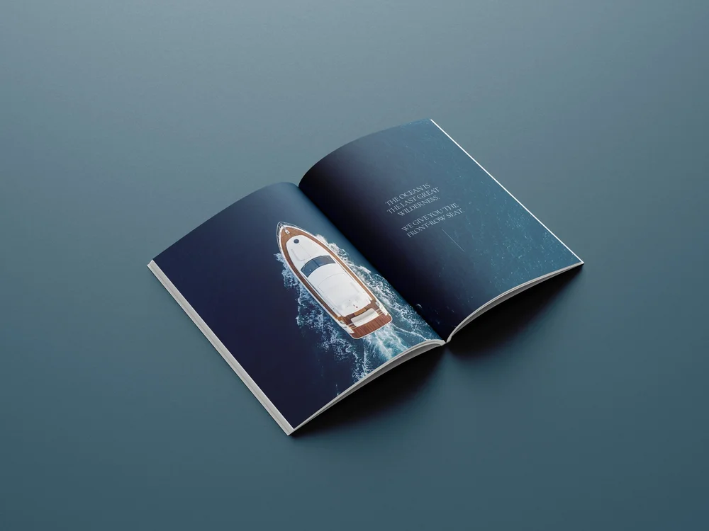 Editorial spread from The Art of the Charter luxury yacht brochure