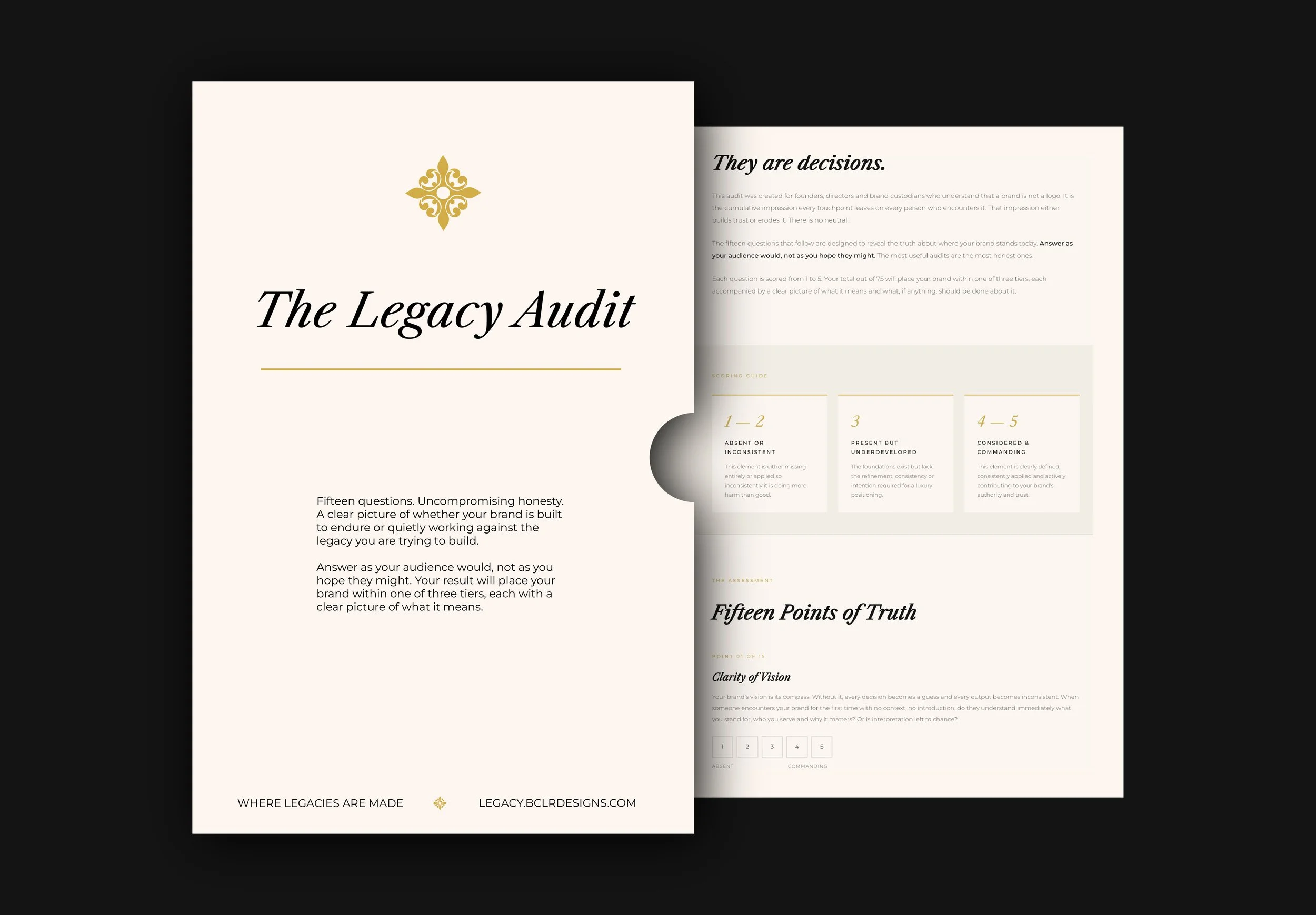 The Legacy Audit by BCLR, a fifteen point brand identity assessment for founders and business owners, created by a UK luxury branding studio to evaluate whether your brand is built to endure.