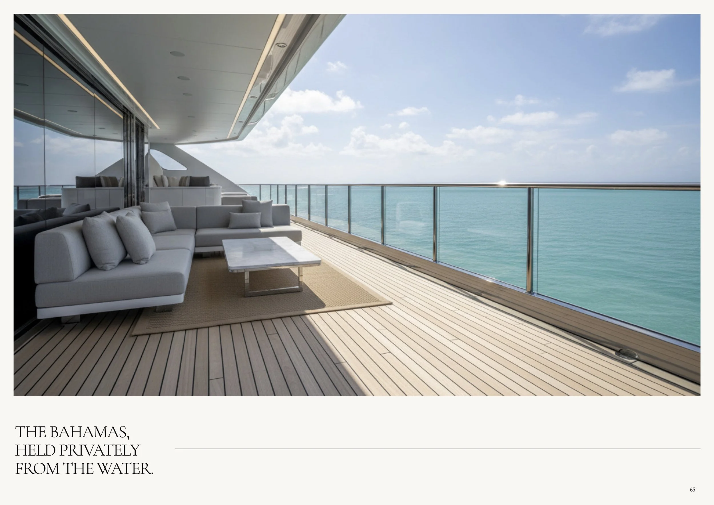 Editorial spread featuring the Bahamas for The Art Of The Charter luxury yacht charter brochure designed by BCLR.