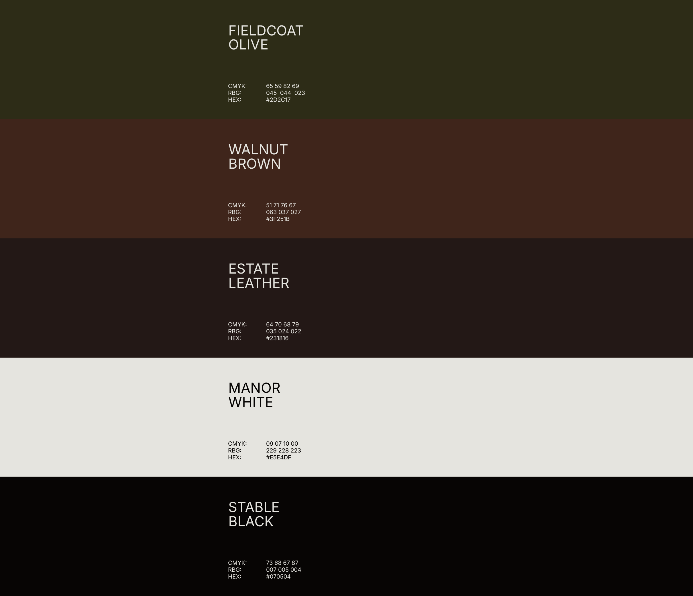 Colour palette for OffGrid luxury clothing and lifestyle brand identity designed by BCLR.