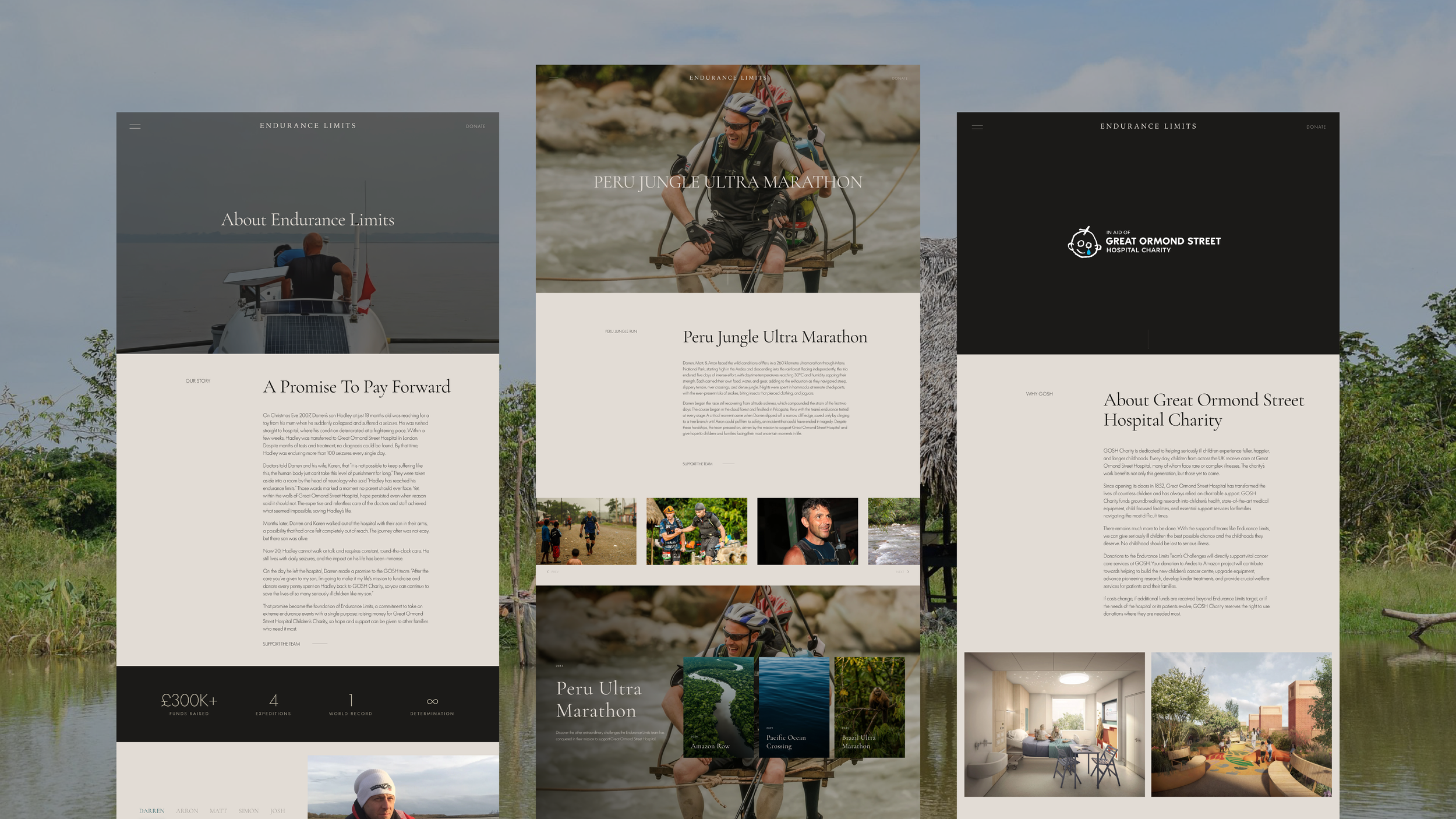 Luxury website design pages for Endurance Limits in aid of GOSH, created by BCLR luxury design studio.