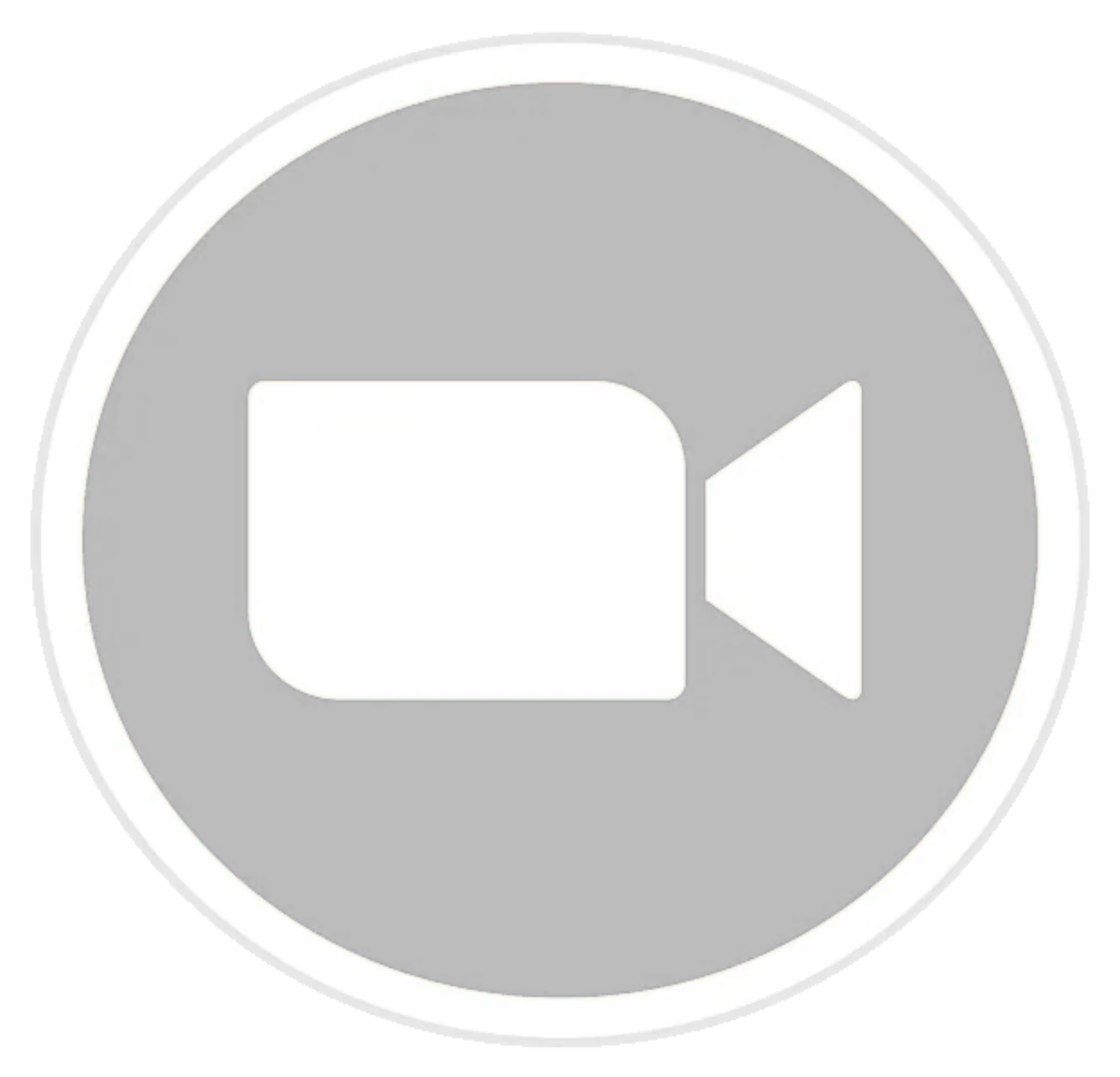 Video camera icon in white on a grey circular background.