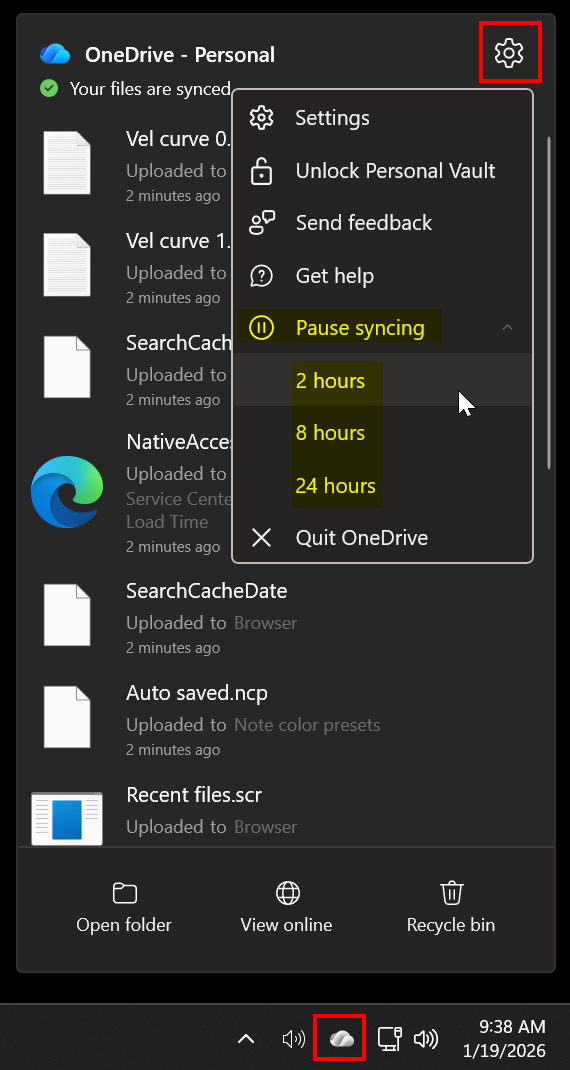 Pause OneDrive Sync
