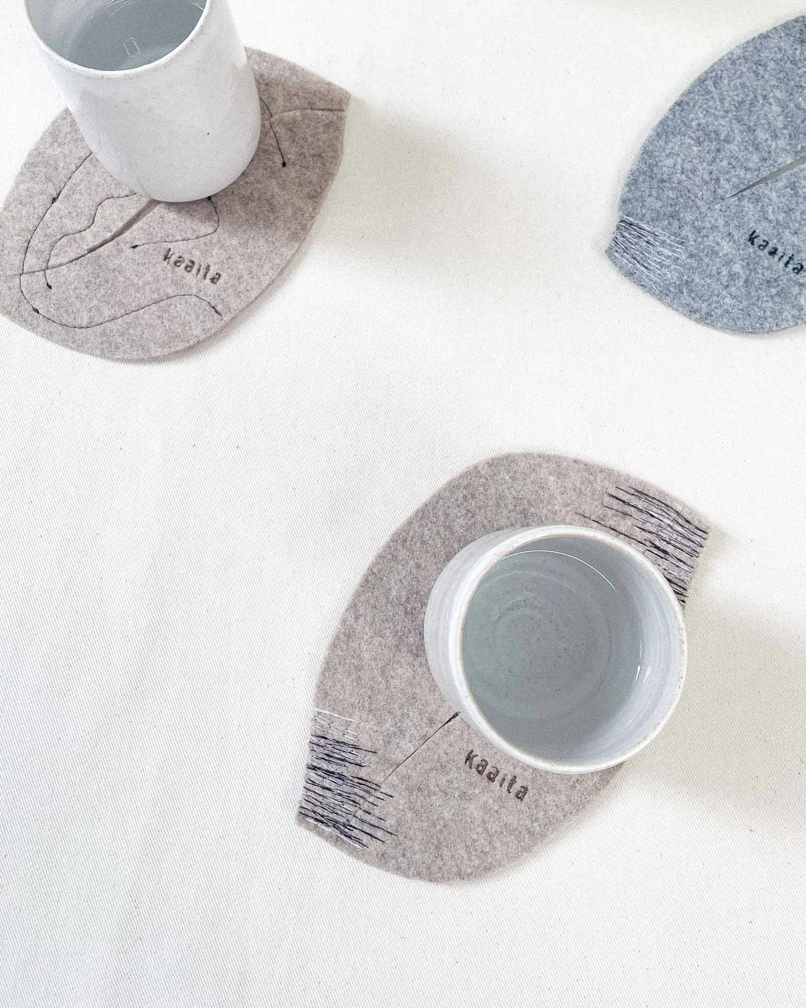 Handmade upcycled coasters from sustainable felt