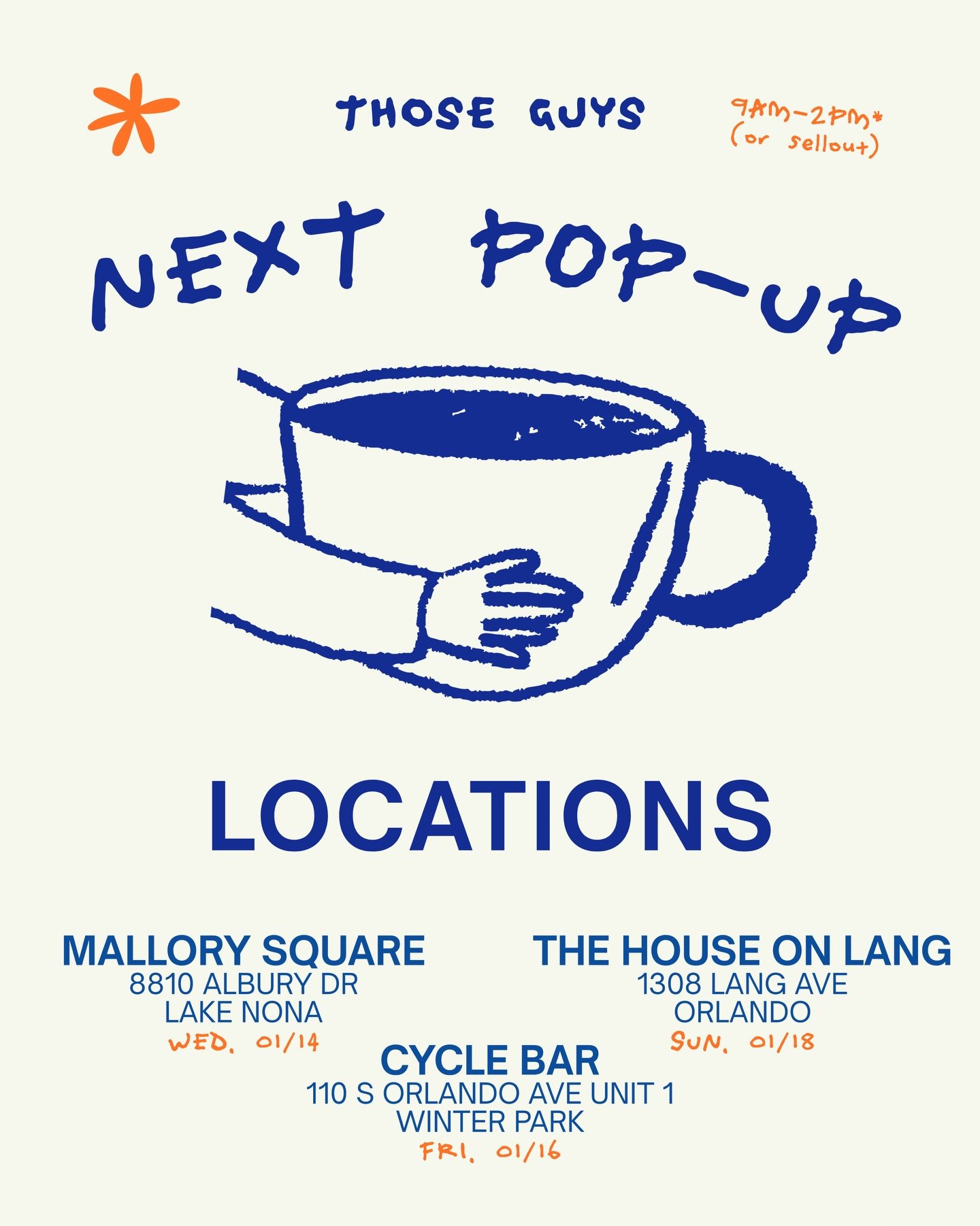 we&rsquo;re back! come say hi at this week&rsquo;s locations. can&rsquo;t wait to see you all 💙

Wed, Jan 14th - @livemallorysquare 9am - 2pm
Friday, Jan 16th - @cyclebarwinterpark 9am - 2pm
Sunday, Jan 18th - @thehouseonlang 10am - 3pm

.

#orlando
