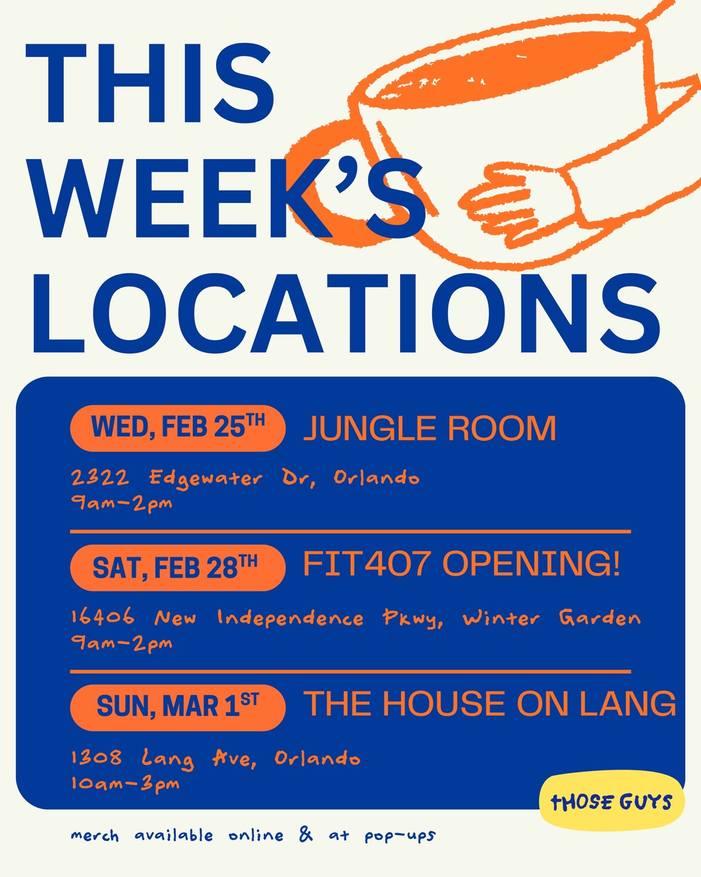 this week&rsquo;s pop-ups are LIVE!! we can&rsquo;t wait to hang out with youuu <<3

Wed, Feb 25th - @jungleroombybwh College Park 📍
Sat, Feb 28th - @fit_407 Winter Garden 📍
Sun, Mar 1st - @thehouseonlang Mills 📍

.
#orlando #orlandolocal #o