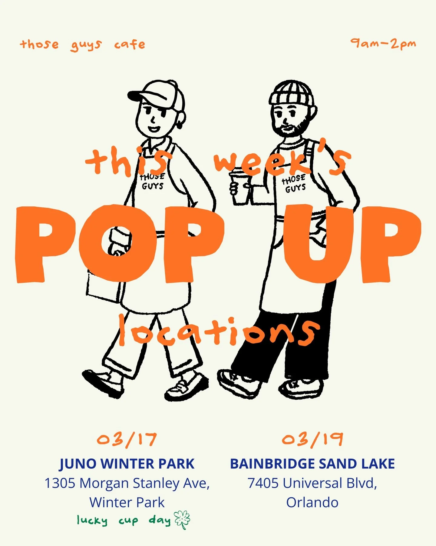 Spring is officially in full swing, and so is our new seasonal menu 🌼

Tues, Mar 17th: Juno Winter Park 📍
5 lucky cups will receive a complimentary drink ☘️ 

Thur, Mar 19th: Bainbridge Sand Lake 📍

.

#orlando #orlandocoffee #orlandolocal #coffee