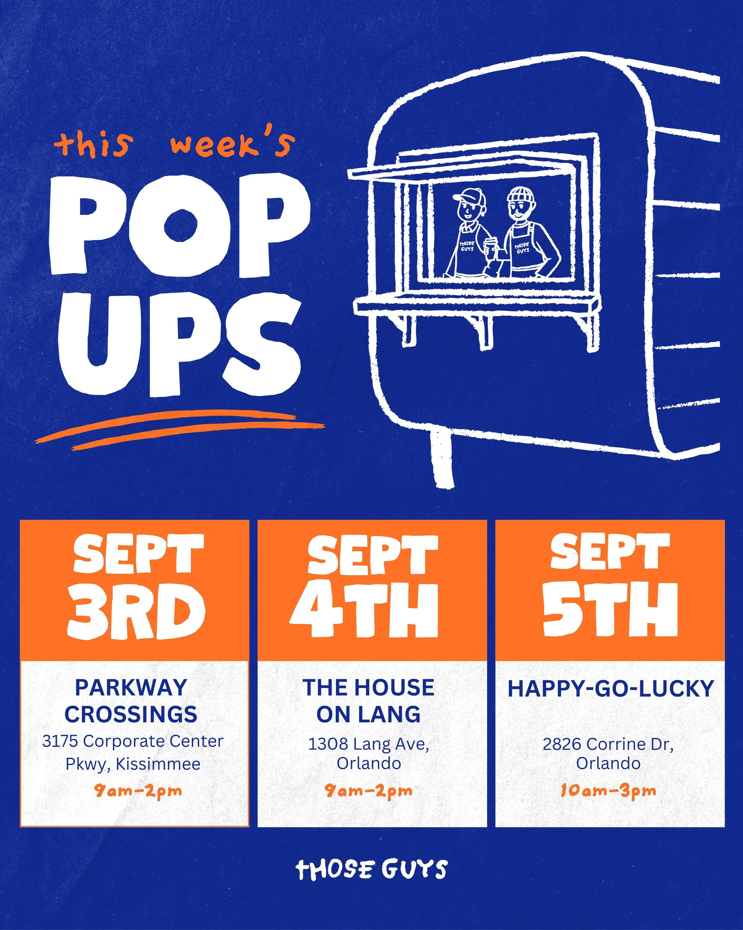 hello september! this week&rsquo;s locations are live ✨

Thurs, Sept 3rd
&bull; @parkwaycrossings
&bull; we missed you Kissimmee! 💘

Fri, Sept 4th
&bull; @thehouseonlang
&bull; home sweet home 🏠

Sat, Sept 5th
&bull; @shop.happy.go.lucky
&bull; Aud