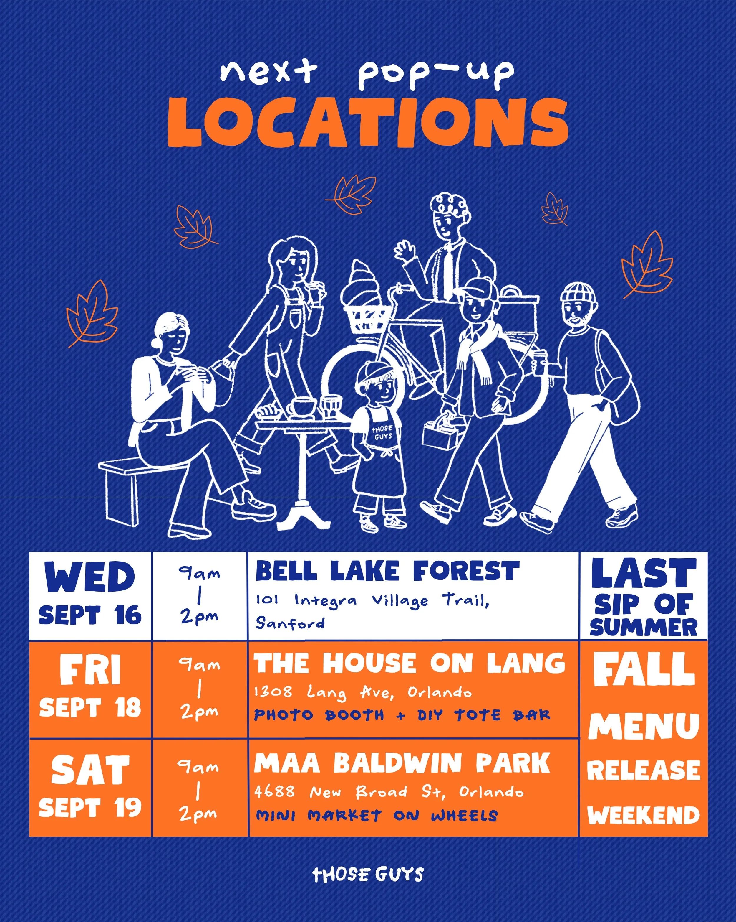 back to cozy season 🍂 hello to a new menu!

Wed, Sept 16th:
&bull; @belllakeforestapts
&bull; bringing a last sip of our summer menu to Sanford!

Fri, Sept 18th
&bull; @thehouseonlang 
&bull; new seasonal menu release! 🧡
&bull; Photo Booth and DIY 