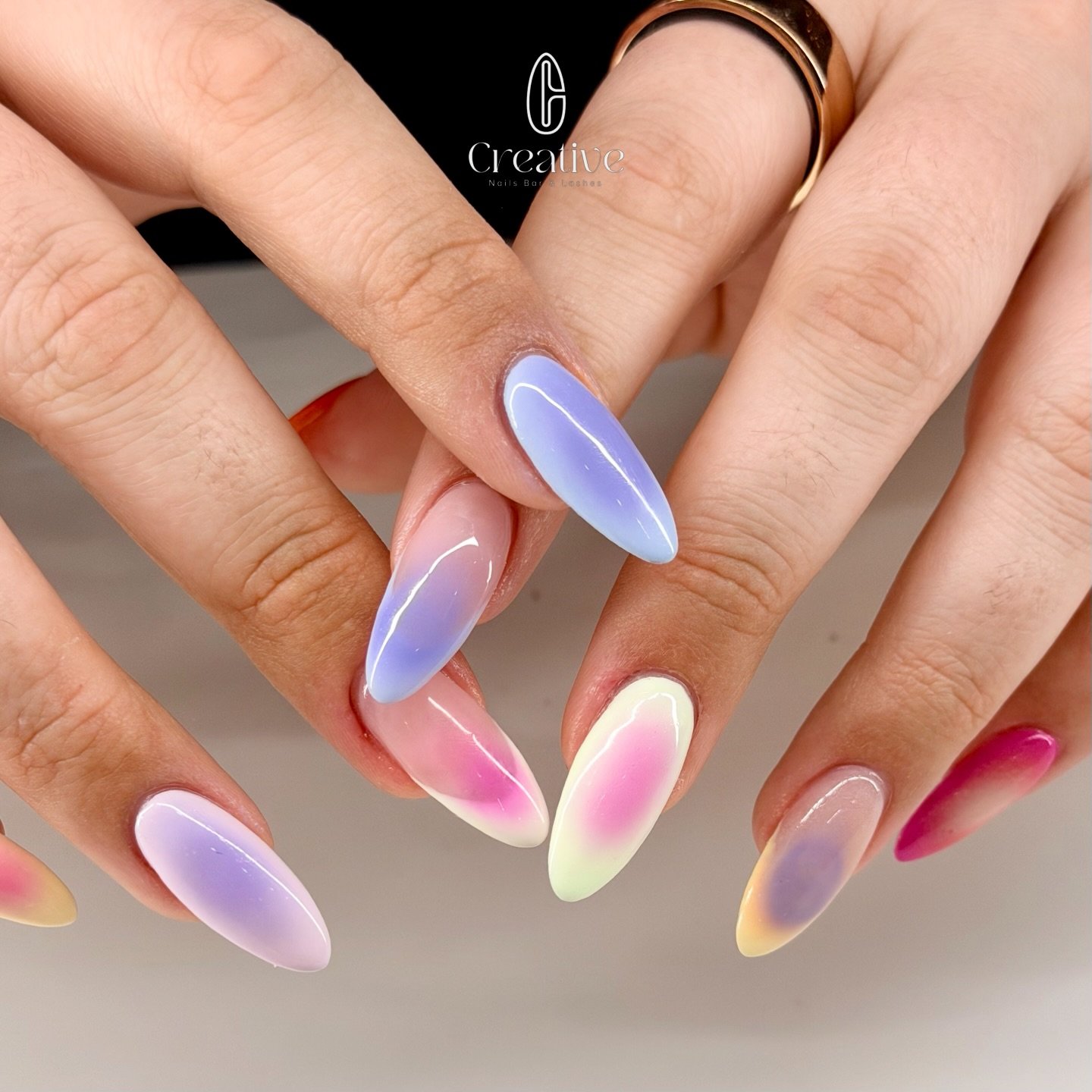 Aura nails in spring mood 🌸

✨ Welcome Offer ✨
New here? Enjoy $10 OFF your first visit 💅 when you book services $50+!
(One-time use &bull; First-time customers only &bull; Cannot be combined with other offers 🫶) 
✨ Get pampered at your favorite C