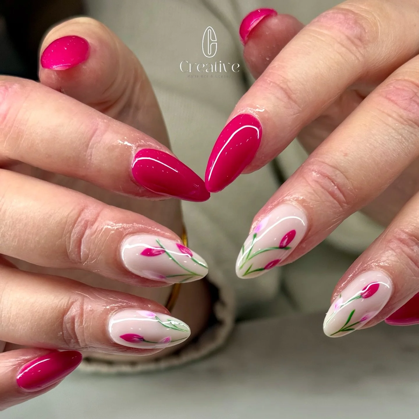 Pretty in pink with a little floral moment 🌸💕
by Karen🌸

✨ Welcome Offer ✨
New here? Enjoy $10 OFF your first visit 💅 when you book services $50+!
(One-time use &bull; First-time customers only &bull; Cannot be combined with other offers 🫶) 
✨ G
