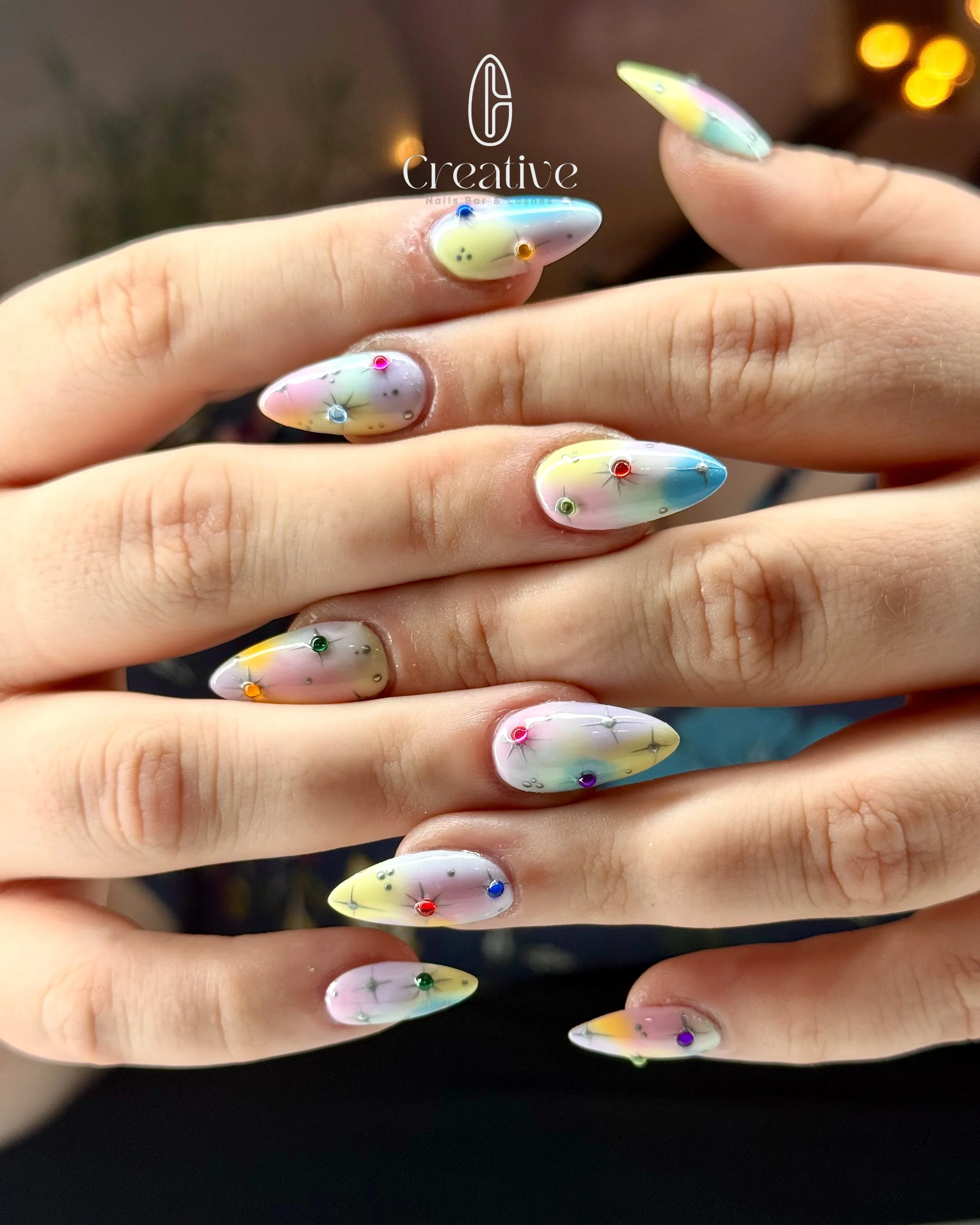 pastel dreams with a little sparkle ✨🌈
soft airbrush vibes + colorful gems = the prettiest combo 💎
nails by Karen 💅

✨ Welcome Offer ✨
New here? Enjoy $10 OFF your first visit 💅 when you book services $50+!
(One-time use &bull; First-time custome