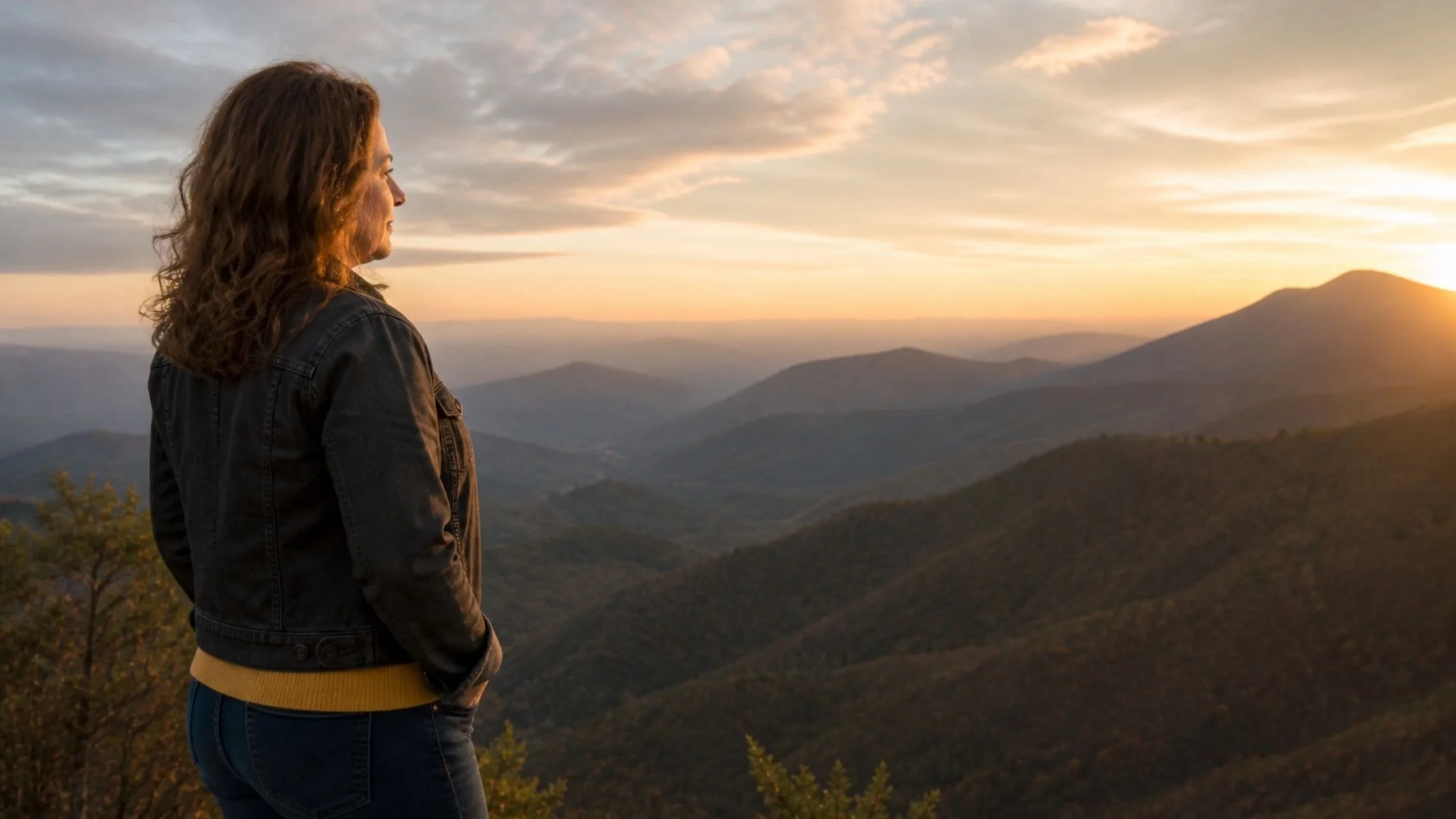 confident woman looking out at mountains
