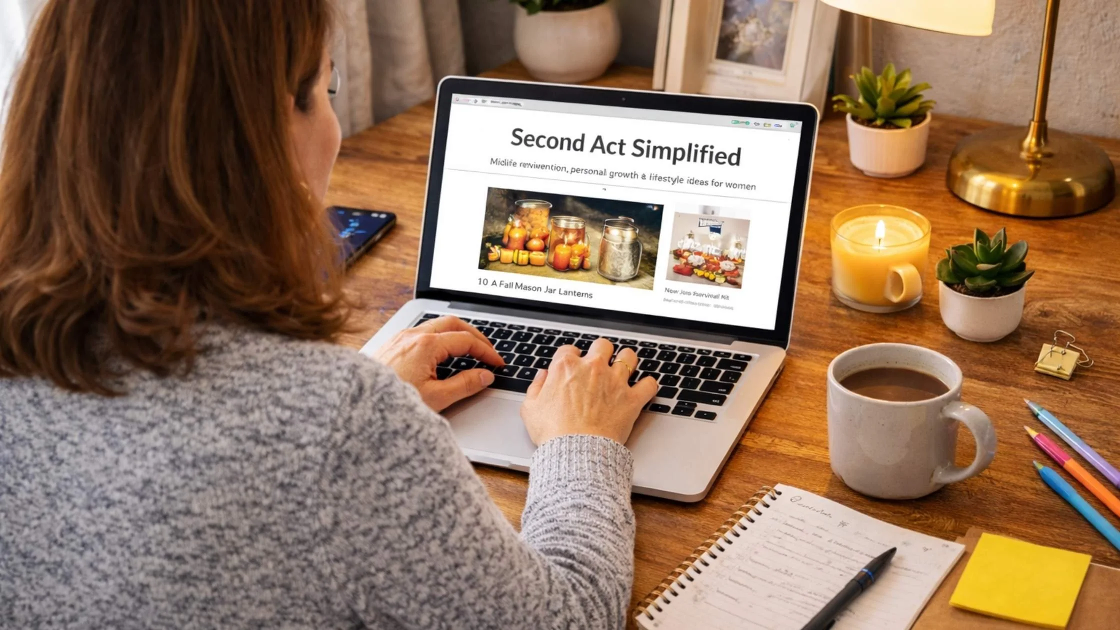 Woman working on a blog at her desk