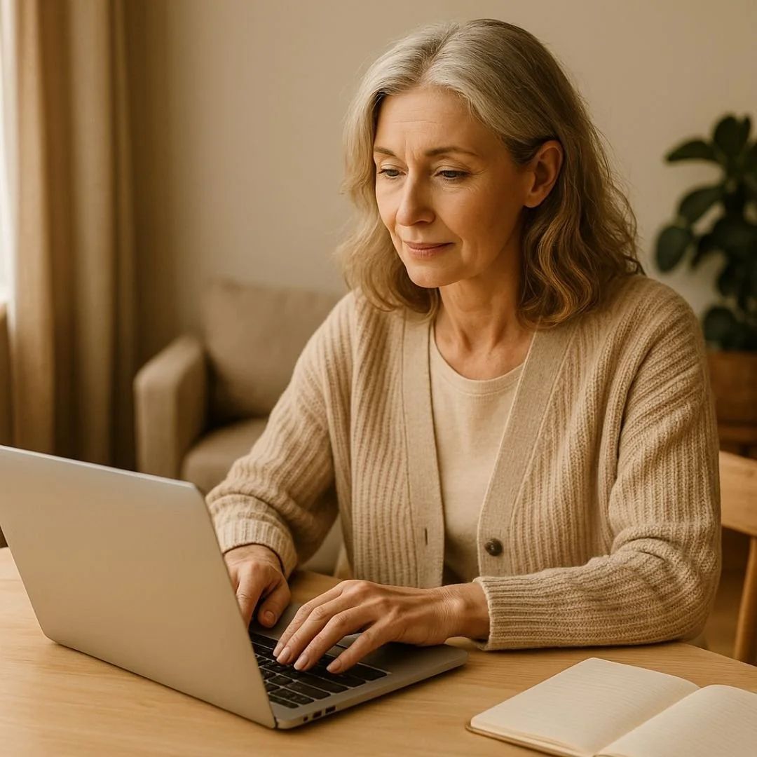 woman in midlife working on a computer
