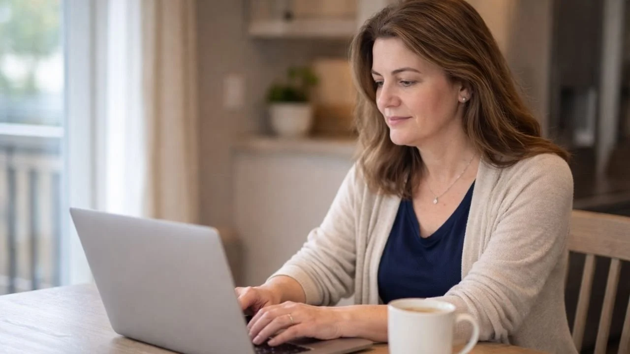 woman working on side hustle in the kitchen