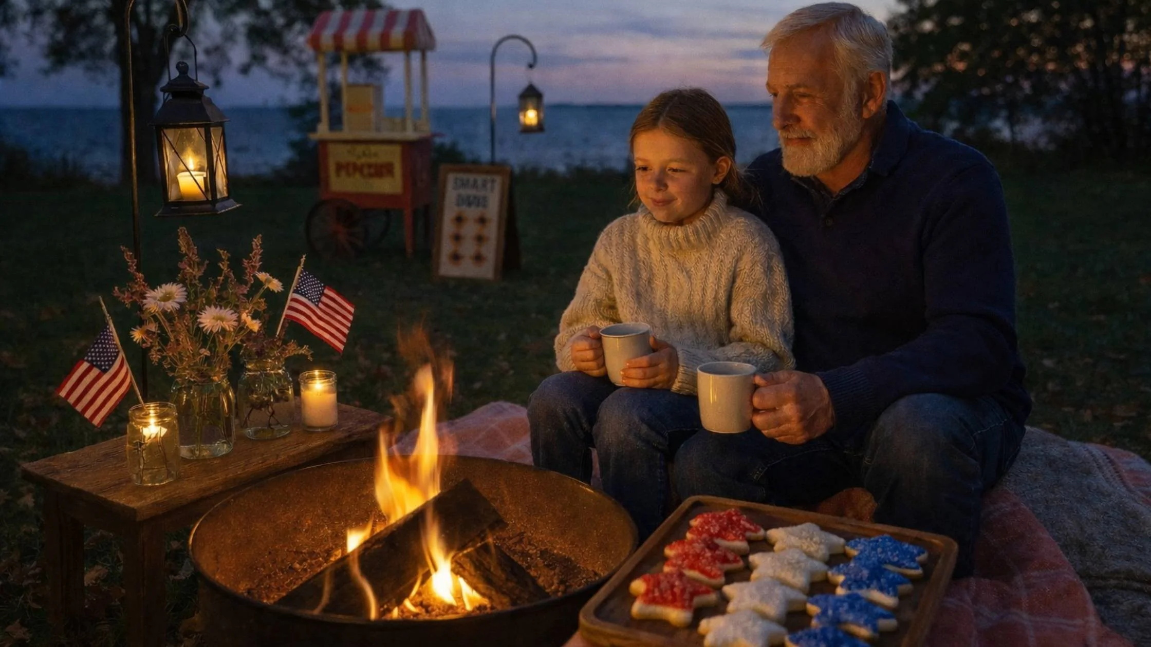 4th of July beach celebration at dusk