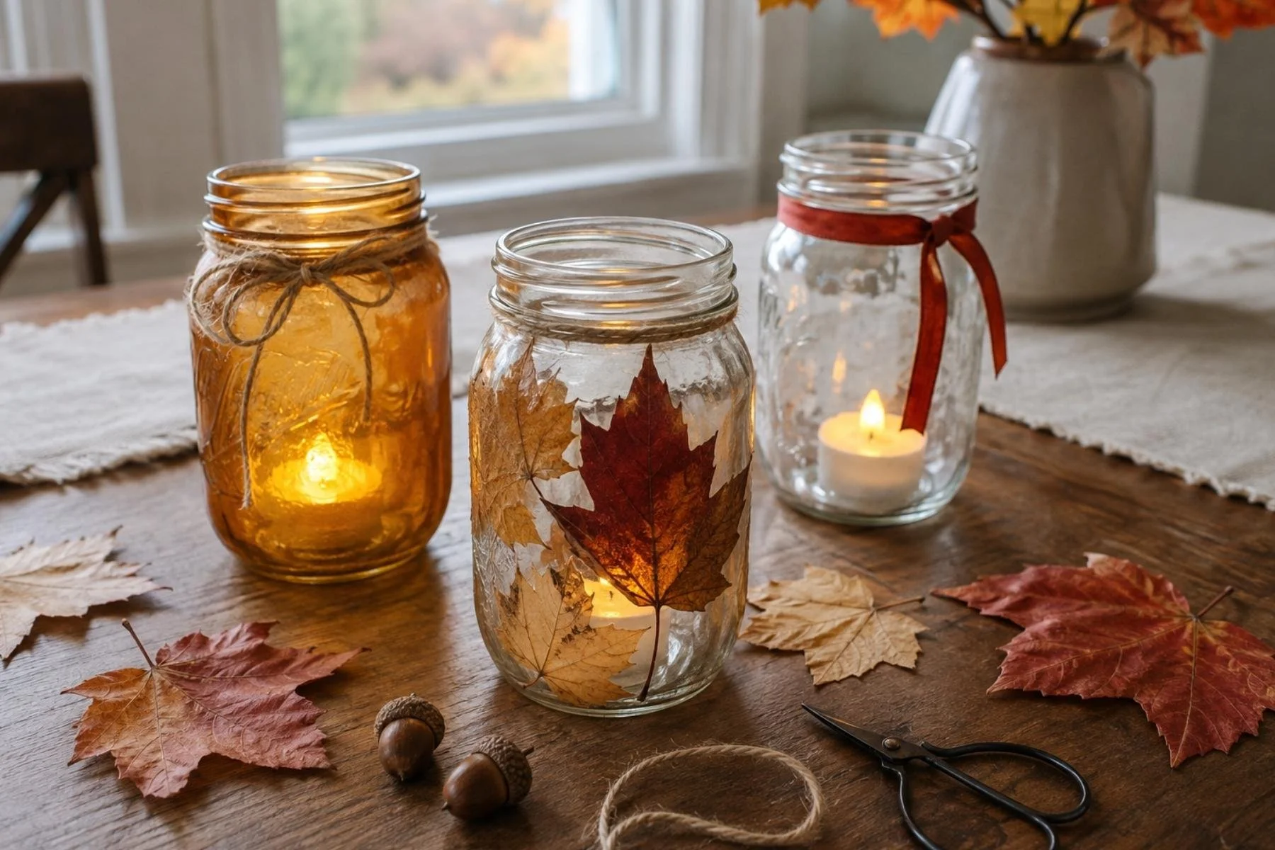 Fall Mason Jars with leaves