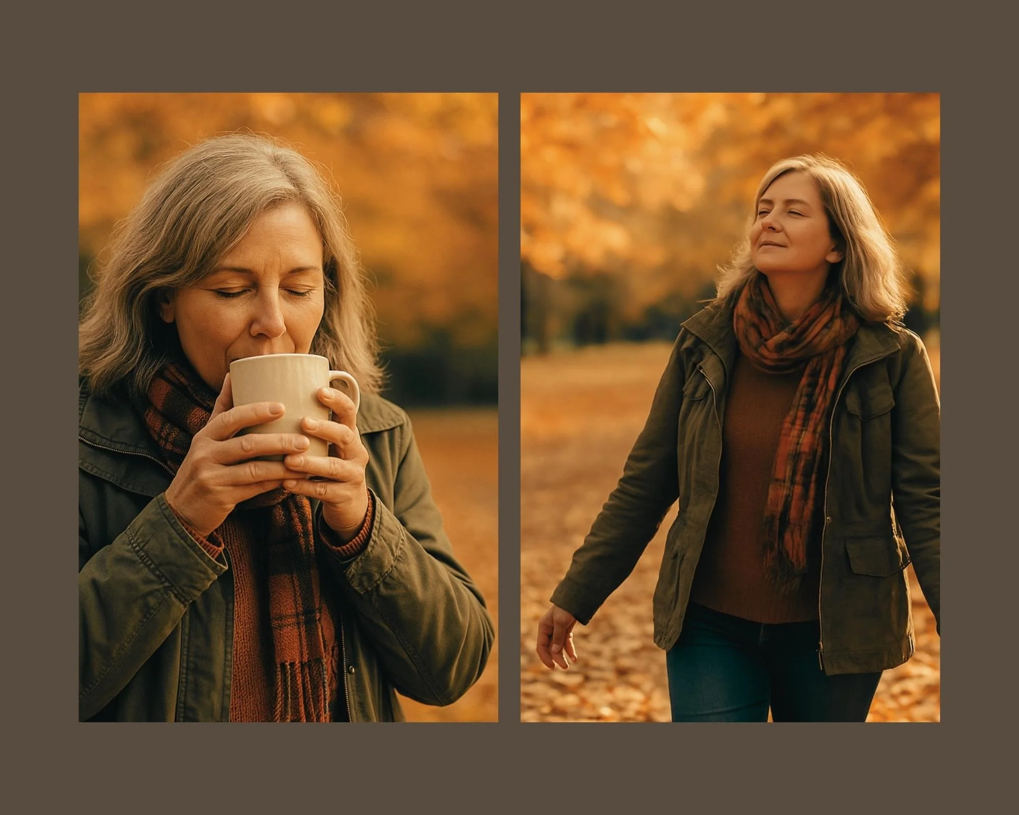 Middle Aged Woman enjoying fall