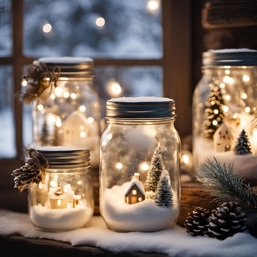 snowy mason jars