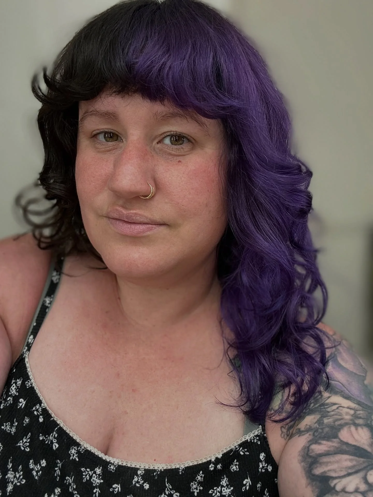 Three things are true.
1. @chesdoeshair is amazing
2. I don&rsquo;t want summer to be gone, but this cooler rainy day has got me feeling good with my purple hair and ghost face sweater. 
3. I&rsquo;m obsessed with kpop demon hunters