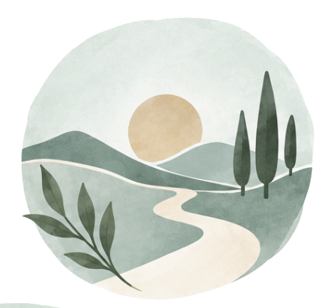 Minimalist landscape with a winding path, trees, hills, and a sun in the sky. Dr. Sarah K. Samman serves the Northwood and Scripps Ranch neighborhoods.