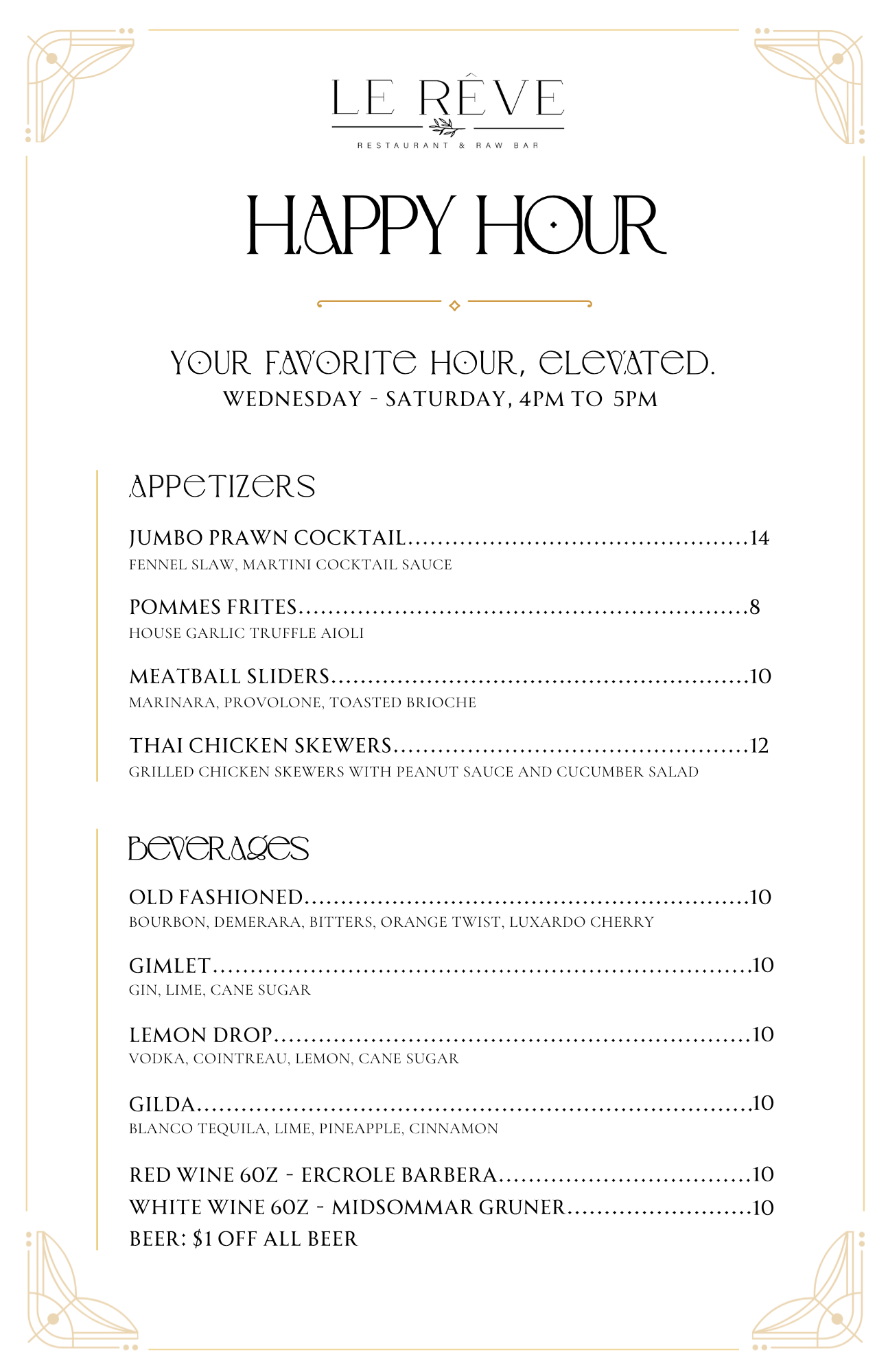 Summer happy hour Le Rêve Restaurant
