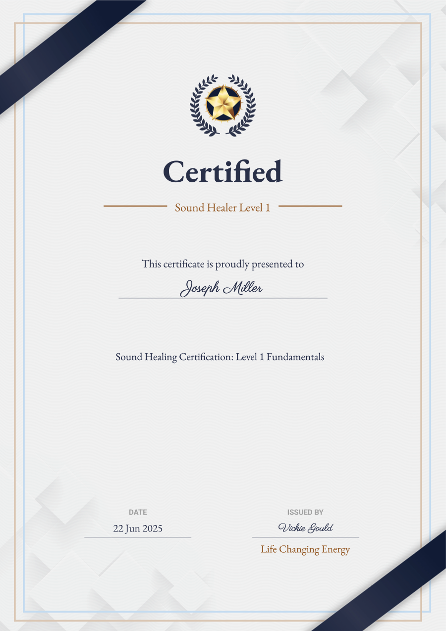 Joe's Sound Healer Level 1 certificate
