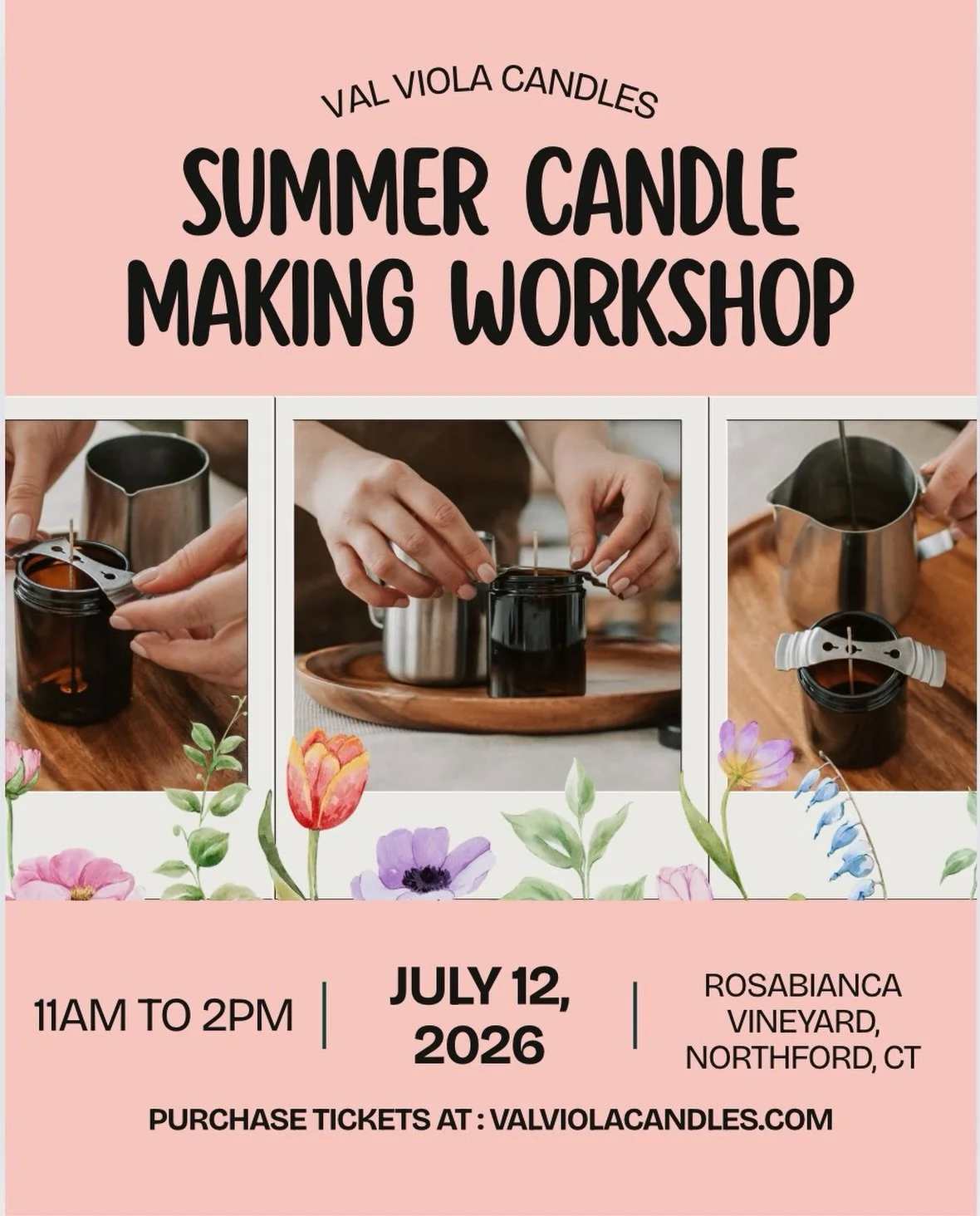 ☀️ Summer Candle Making Workshop at Rosabianca Vineyards

Grab your best friend, plan a date, gather your favorite people, or come solo and make some new friends&mdash;we&rsquo;d love to have you!

Join us for a relaxing summer afternoon of creativit