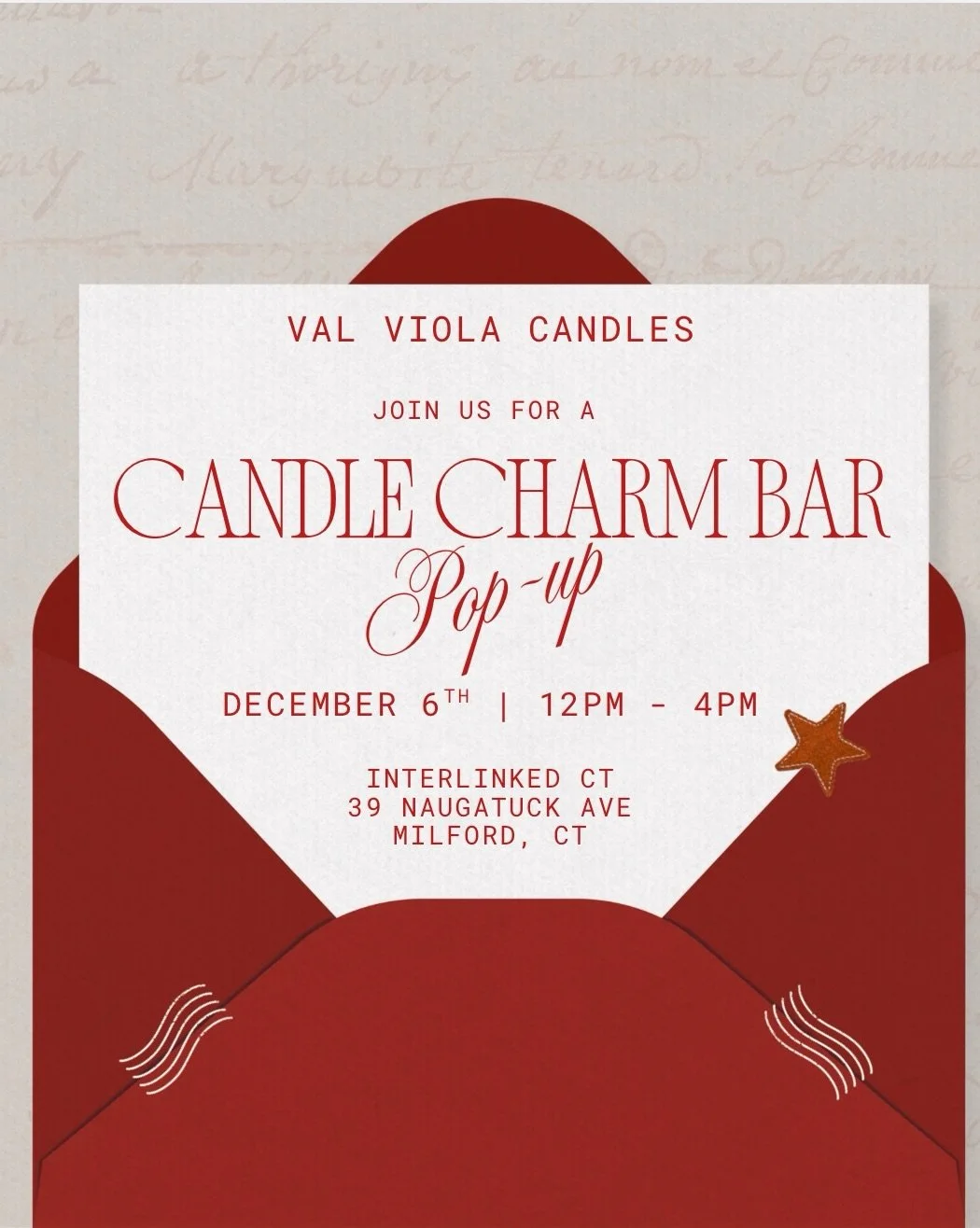 Join Val Viola Candles for our Candle Charm Bar, where you can create a candle that&rsquo;s uniquely yours! Choose your favorite fragrance, add beautiful wax toppings, and customize your candle with your own creative touch. We&rsquo;ll carefully set 