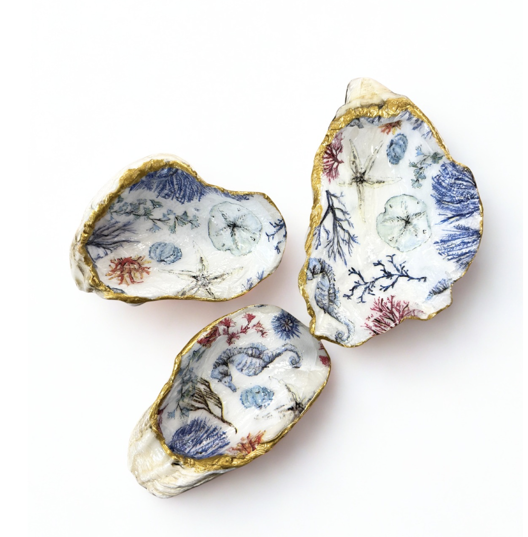 Hand Painted Ocean Oyster Shell Trinket Dish