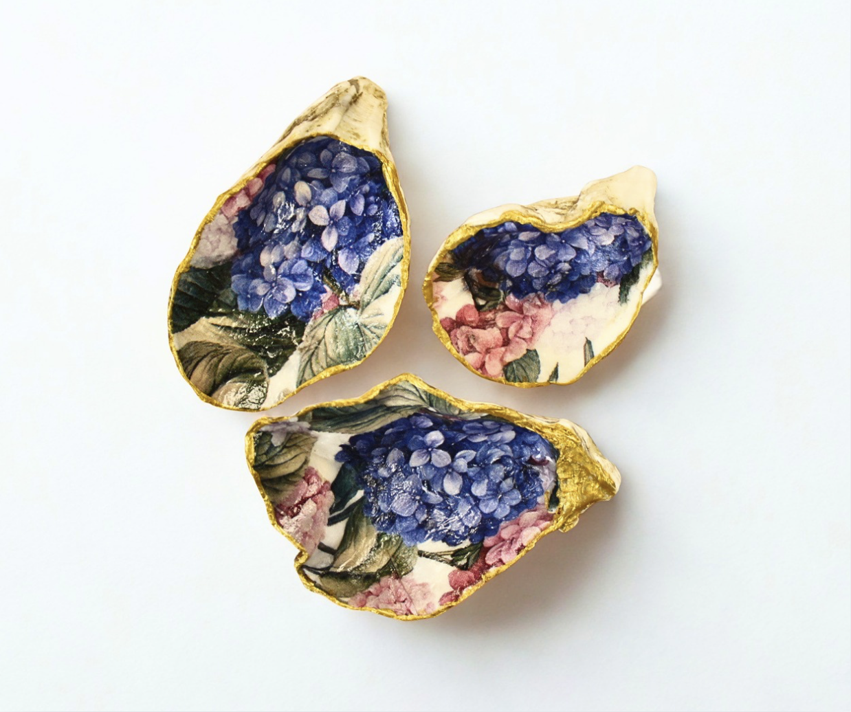 Hand Painted Floral Oyster Shell Trinket Dish