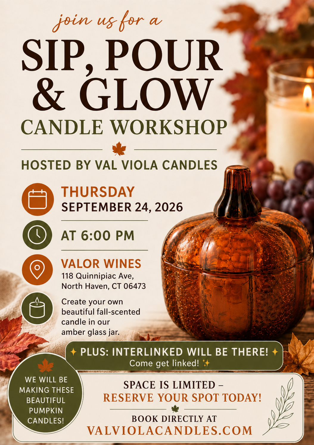 Sip, Pour & Glow Candle Workshop at Valor Wines | September 24th