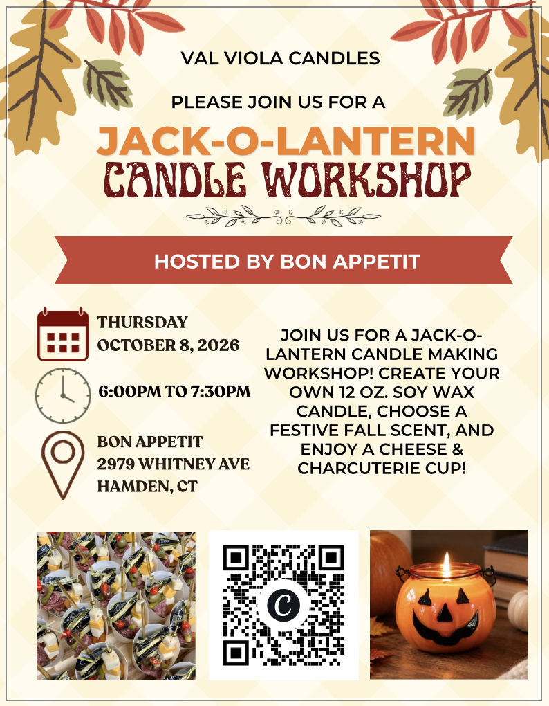Jack-o-lantern Candle Workshop at Bon Appétit: October 8th