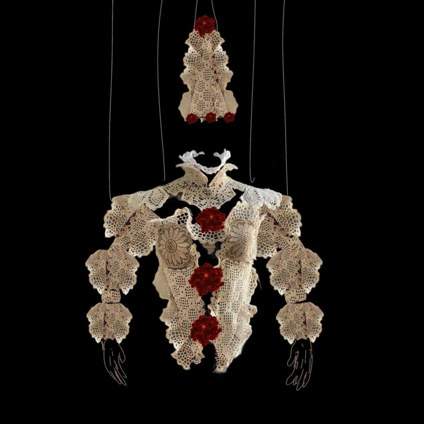 Marcus Chapa
Relicario de payaso
2024
Cotton &amp; linen doily, resin
48x24 inches
 @ma.mapache 

Detail pics @karlinche_