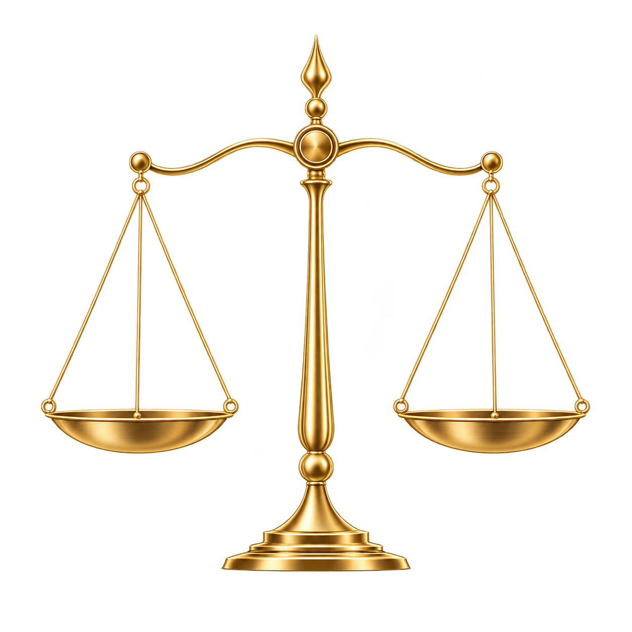 A golden balance scale with empty trays against a dark background.
