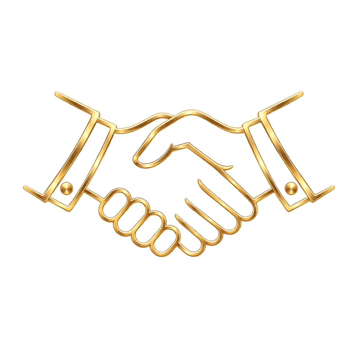 Gold-colored neon icon of two hands shaking, representing handshake or agreement.