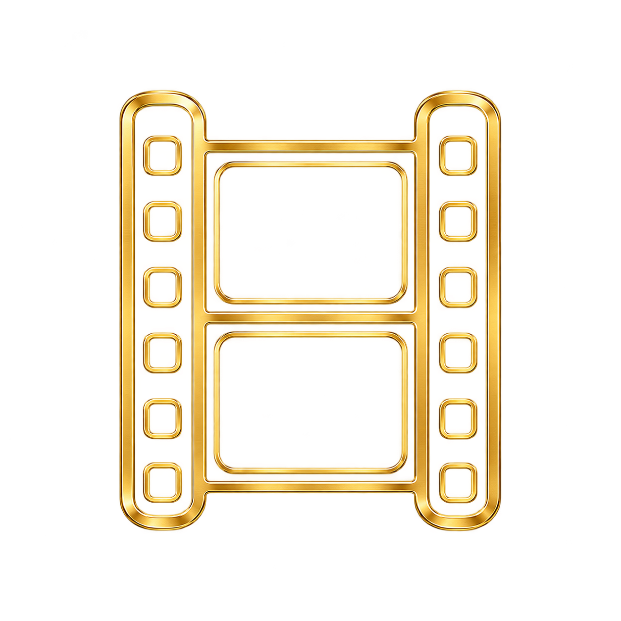 Gold-colored film reel frame with two empty film strips inside, set against a yellow and red checkered background.