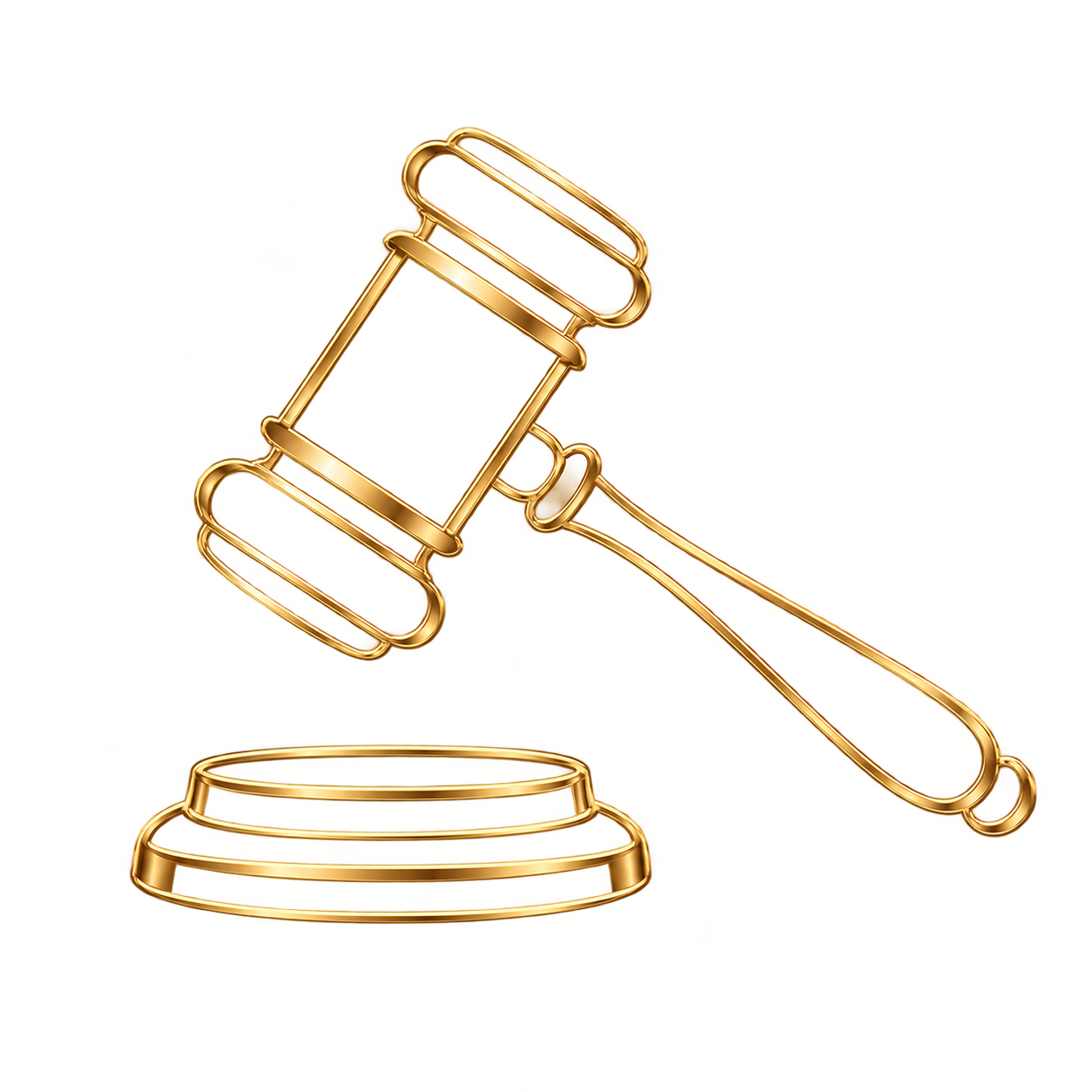 Gold judge's gavel hitting a sounding block with a red arrow pointing downward, indicating a legal or judicial decision.