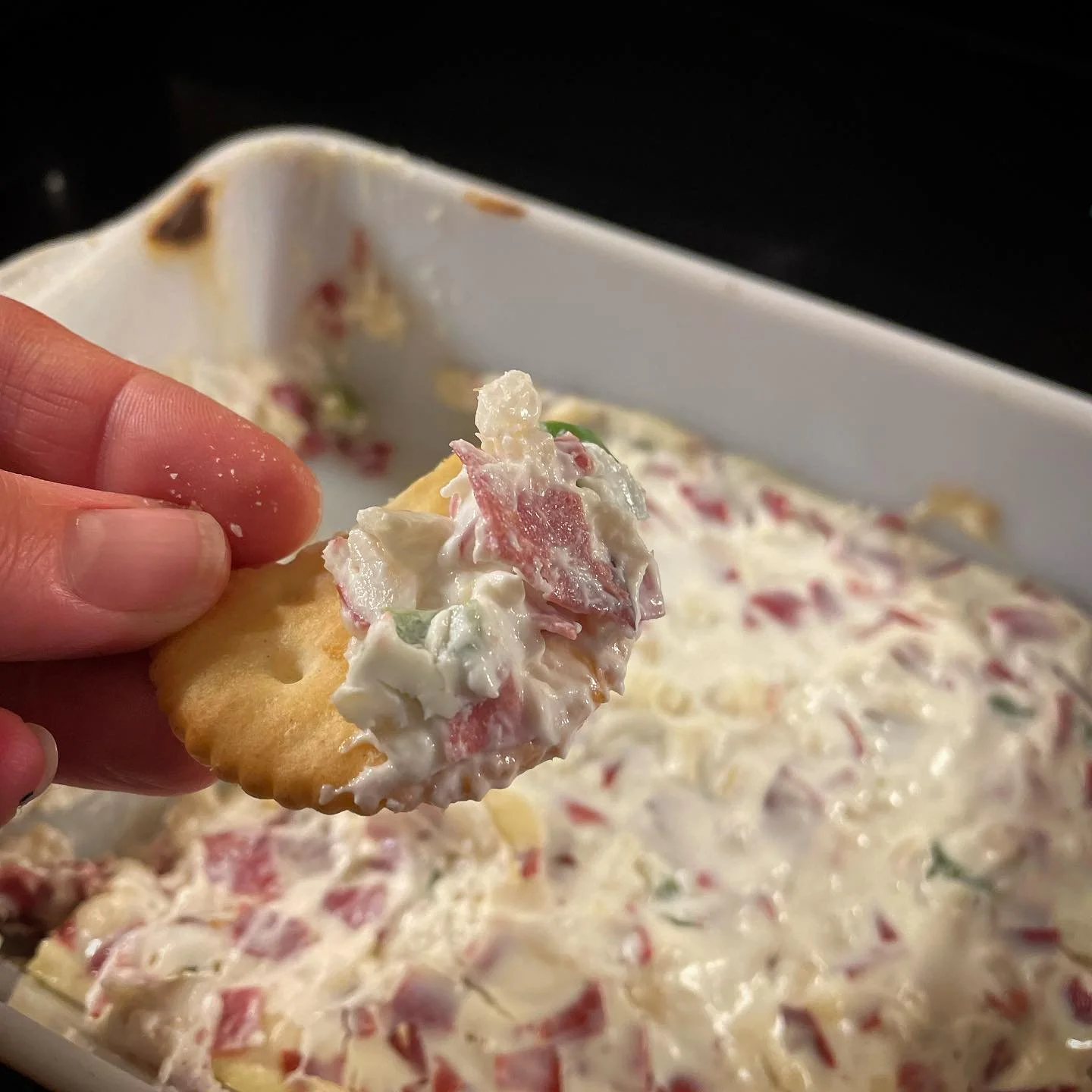 &ldquo;Hot Hors d&rsquo;oeuvre&rdquo; according to my Mom.  We call it &ldquo;mom&rsquo;s dip with the chipped beef&rdquo;. File under dishes I refused to try as a child.