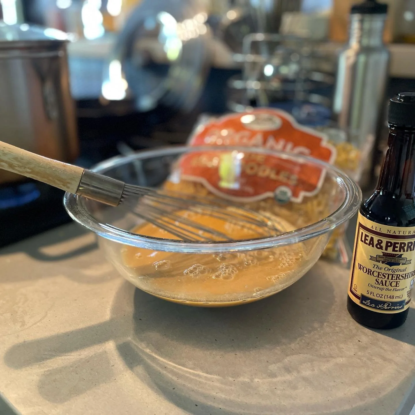 Mushroom Stroganoff part 2!  After cutting a mountain of mushrooms and onions and getting that into a pan...it was time for sauce and noodles!  Robert tried not to show his apprehension when I told him I wanted to cook this dish, but he&rsquo;s a goo