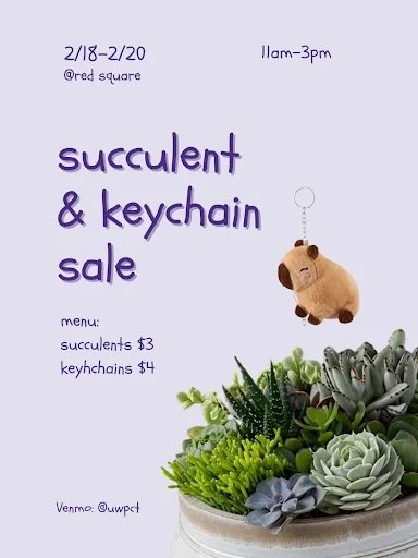Please come support our Upsilon Class at Red Square for their Succulent and Keychain sale!! 🪴🗝️

And pull up for a chance to pie the pledges! 🥧 

📍 Red Square
⏱️ Feb 17-20 - 11-3pm