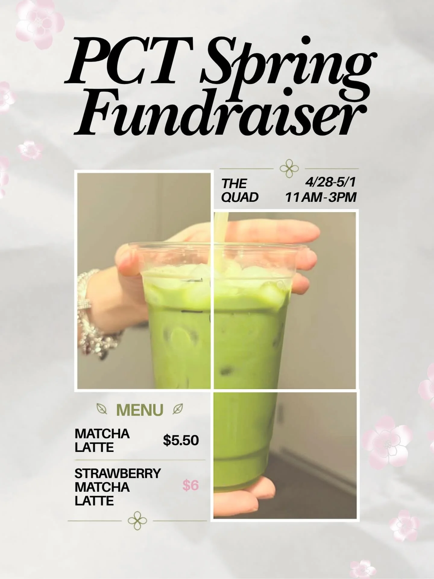 Matcha season is here 🌸🍵

Come sip with Phi Chi Theta at our spring fundraiser! Stop by the quad from 11am-3pm from Tuesday to Thursday&mdash;bring your friends and treat yourself✨

🪧 The Quad
📅 4/28-5/1
⏰ 11am-3pm

Menu:
🍵 Matcha Latte
🍓Strawb