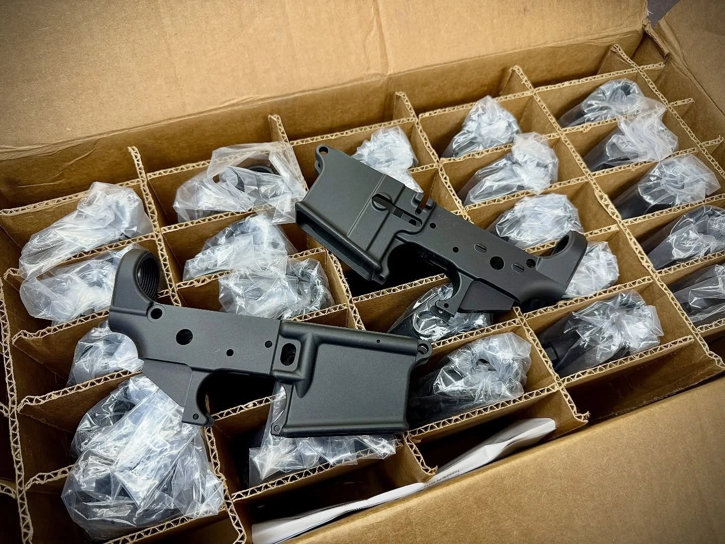 Finally! My lowers are back from anodizing. We did these as stealth lowers no visible markings, until you look up under the trigger pocket. These are also properly machined with &ldquo;deep&rdquo; rear pockets IYKYK 😎 #xdman #ar15 #merica #m4 #booga