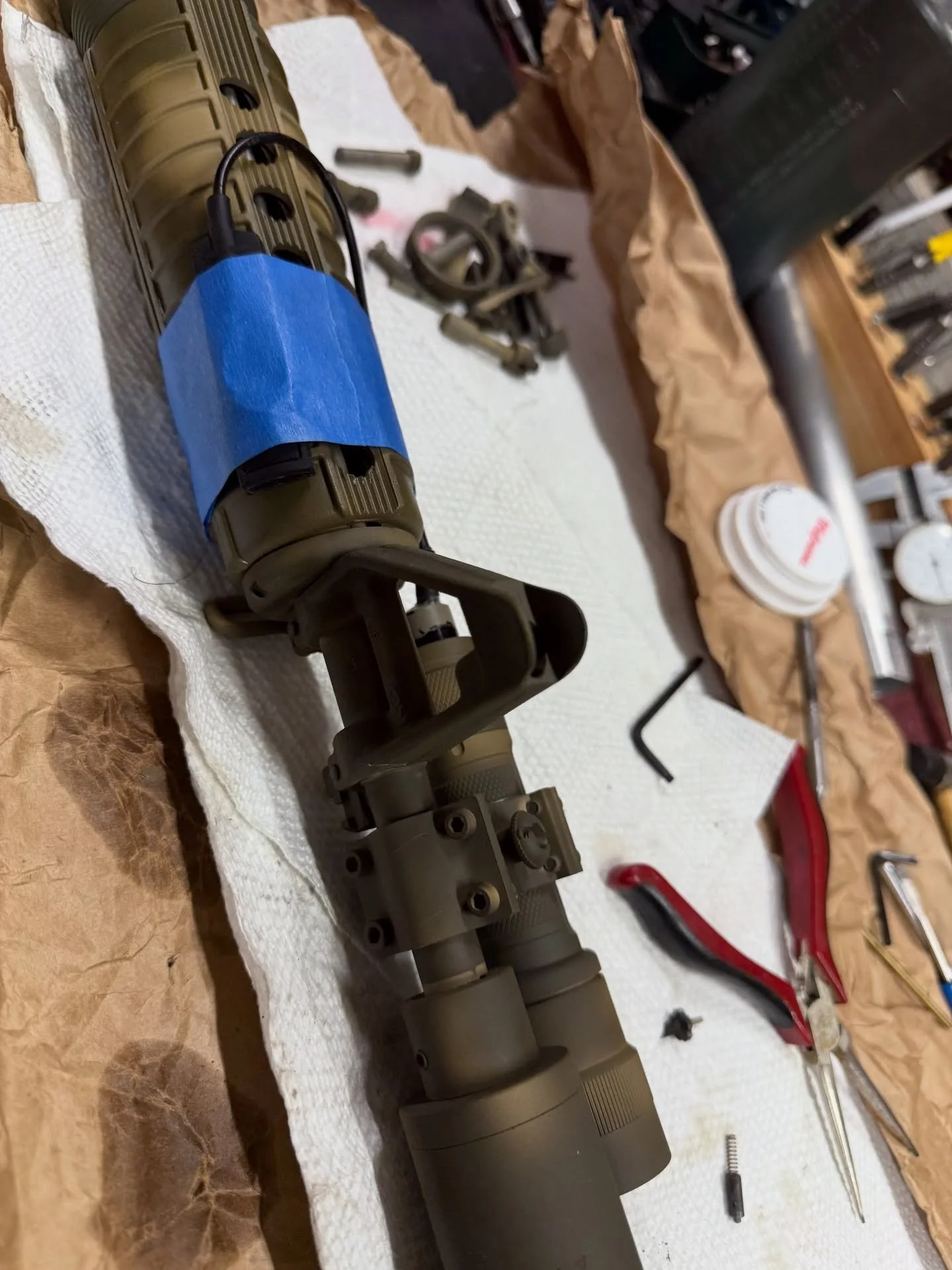 I&rsquo;m pretty sure blue painters tape is period correct? #xdman #blooddiamond #blackhawkdown #gordyrifle #ar15 #rifle #guns #2a #gunkote #coatinglife #pewprofessional