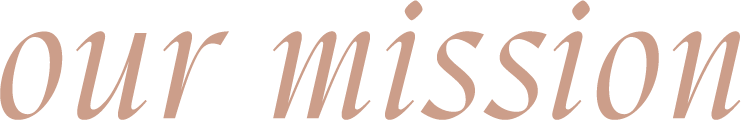 Close-up of the word 'our mission' in beige cursive font on a pink background.