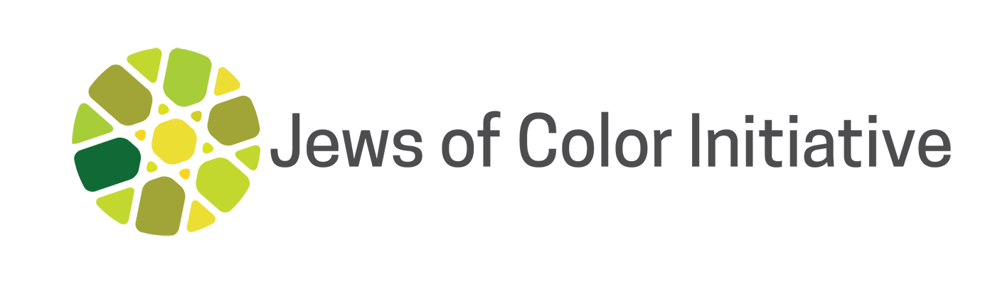 Jews of Color Initiative circle logo with mosaic shades of green creating star of David in center of circle